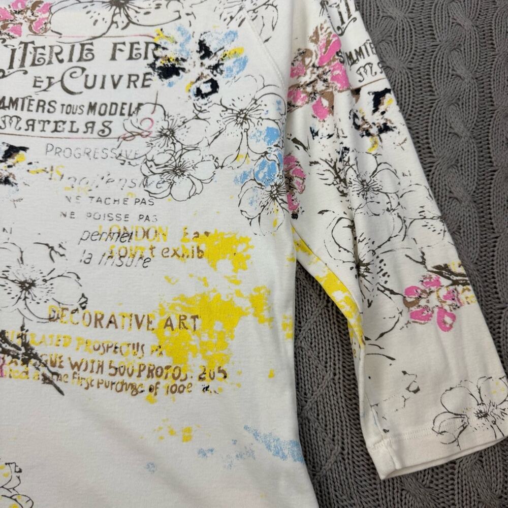 Pierre Cardin Y2K Vintage Floral French Theme 3/4 Sleeve Top ~ Medium - Picture 8 of 11